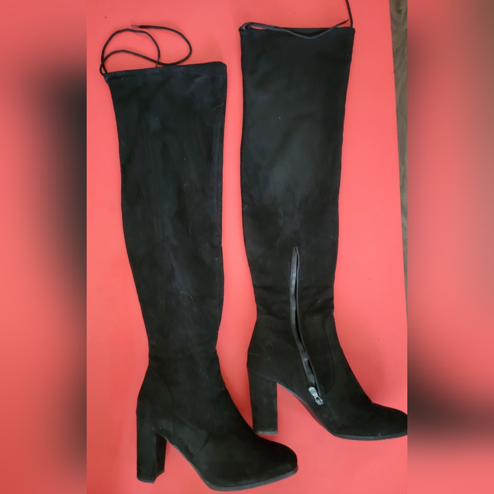 Black Faux Suede Over-the-Knee Boots